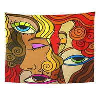Smeđi umjetnički apstraktni žene suočavaju se s crvenom ljepotom plavuša zatvorena kovrčava zidna umjetnost viseći tapiserski kućni dekor za dnevnu sobu spavaća soba spavaonica