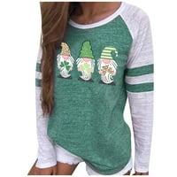 Božićne majice za žene s dugim rukavima plus veličina Moda Saint Patrick Ispiši okrugli vrat Ležerne