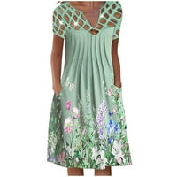 Miayilima Mini haljine za žene Ljeto Ležerne prilike Cvjetno print Hollow V-izrez Haljine kratkih rukava