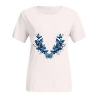 Bazyrey ženske vrhove modne ženske casual labave bijele majice leptir print kratki rukav top plavi xl
