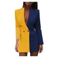 DrpGunly Blazers za žene, moda boja blok patchwork dugih rukava V izrez odijelo haljina kaput laki jakne za žene, ženske blazerve i odijele jakne žute s