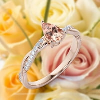 Prekrasna Art Deco 1. CARAT Pear Cut Autheric Morgatit i dijamantski moissitni zaručnički prsten, upleteni venčani prsten u srebru u sterlingu sa poklon za oblaganje ruža sa poklonom ruža za njezino prsten
