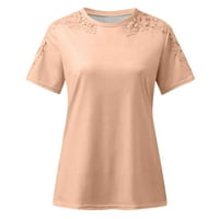 Bluze s kratkim rukavima od pune boje čipke čipke šuplje okrugle vratne majice na vrhu beige xxl