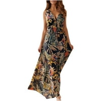 Duga haljina bez rukava dame tropsko print Havajska plaža Sunderss V izrez Tunika čipka Bohemian Maxi haljina