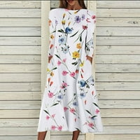 Ljetne haljine za prodaju za žene za žene s dugim rukavima za tisak cvjetnog uzorka Okrugli izrez Maxi