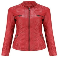 Capreze za ženska jakna Cardigan kaput Fau kožna odjeća Casual moto dugih rukava crvena m