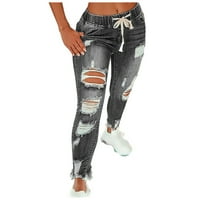 Ženske hlače Trendy Jeans Hlarouser High Flares Hole Ankle Solid Color Fashion Zavoj