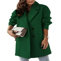 Dame otvorena prednja zdjela zadebljana ženska vreća kaputa s šal vratom, dvostruko grudi midi duljina odjeća zelena s