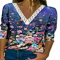 Prednjeg swalk Ženska majica V izrez TEE dugi rukav Trgovina Modni pulover cvjetni print Tunički bluza