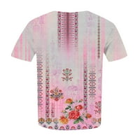 Ležerna bluza s kratkim rukavima cvjetna modna vrhova vrata posade za žene ružičaste L