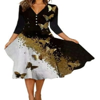 WRCNOTE WOOPERSS Cvjetni ispis ljuljačke haljine rukave midi haljina za odmor VACT leptir xl