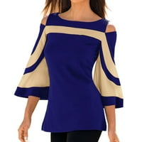 PBNBP majice za žene za žene Flared casual vintage patchwork hladnog ramena posada pulover ženske bluze