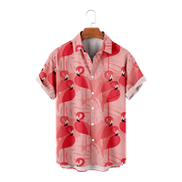Pink Flamingos Boys Havajska majica cvjetni ispis kratkih rukava odjeća za odmor na plaži dolje majice za muškarce, E-6XL