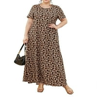 Ženske plus veličina haljina casual leopard print scoop vrat tunik multicolor 0xl