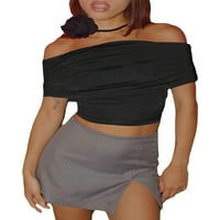 LAMUUSAA Ženski usjev useljene vrhove ljetne boje u boji rušine Basic Pulover majice za party Streetwear