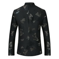 Holloyiver muške rever ispisali su dva jakna sa gumbom jakna elegantna jakna za večeru Tuxedo Blazer haljina party cvjetni odijelo jaknu Slim Fit Stylish Blazer S-XL crna