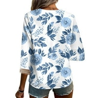 Žene izlazi vrhove Ljeto Žene V izrez čipka Crochet Flowy rukava Ležerne majice Bluzes Tops Sky Blue XXL