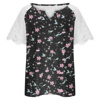 Ženski vrhovi modna žena kauzalna bluza za bluzu za tisak V-izrez čipka majica kratkih rukava Summer