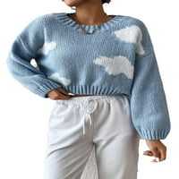 Ženski džemperi Casual Graphic okrugli puloveri za okrugli vrat Dusty Blue L l