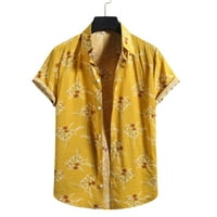 Muška majica Cvjetni pamučni posteljina Ispisana ljetna kratka rukava Plaža moda opuštena-fit havajski
