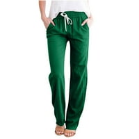 Qiaocaity ženske casual široke nogave hlače Solidna elastična struka labave hlače sa džepom Tummy Control