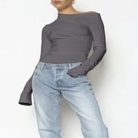 Lamuusaa ženska majica jesen hladno rame s dugim rukavima Slim fit vrhovi Trendy Solid Color Basic Tee