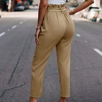 Ženske pantalone sa džepnim gumbom Ljetne modne labave hlače Casual udobne duge osnovne obične pantalone za vježbanje za dame Bež s