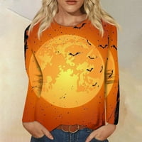 Bazyrey dukseri za žene plus veličine dugih rukava Trendy Hallowee Ispiši labave bluze okrugli vrat casual pulover narančasta m
