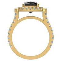 14K zlatni zaručni prsten za žene jastuk rez crni dijamant dvostruki halo prstenovi 3. karat