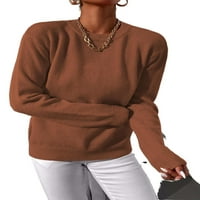 Ležerni puloveri sa čvrstim okruglim vratom dugih rukava smeđi ženski džemperi