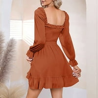 Homchy haljina za žene Solid boja ruffle v-vrat struk-zagrljaj slatka šifon haljina