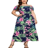 Glonme Žene duge haljine od ramena Sundress Short rukav Summer Maxi Haljine Travel Plus size Boho cvjetni
