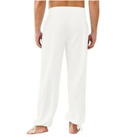 TAWOP White Hlače muškarci Čvrsti povremeni elastični pojas Pocket pamučne platnene panele pantalone hlače bijele 10