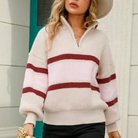 M džemper Žene Ležerne prilike sa dugim rukavima Zip pulover Dukseri u boji Block V ovratnik na vratu