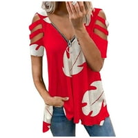 Ljetni vrhovi za žene Ženske ljetne majice s kratkim rukavima Tunic Strappy Hladni ramena patentni patentni vrpci Ženske odjeće Red Veličina XXL