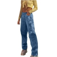 Žene Jeans Plus Veličina Veličina modne žene Visoki struk labavi džep plave boje za ispis hlače