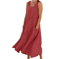 Ženske haljine Ljetna modna casual pune boje bez rukava bez rukava dugačka haljina crvena l