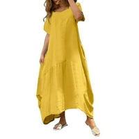 Hanzidakd Ljetne haljine za žene Ženska okrugla vrata haljina Ležerne prilike dugih rukava s dugim rukavima