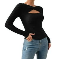 Žene Novi casual dugih rukava izdubljeni nepravilni okrugli vrat T majice Osnovni duks vrhunskog pulover