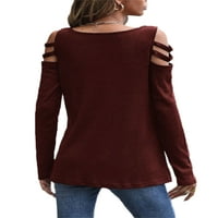 Grianlook dame casual waffle majica hladnog ramena pulover pulover u vratu Claret 3xl