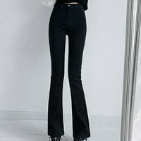 Hueook Jeans Hlače za žene plus veličine rupa čvrstog pritiska tipke Slim hlače modne ležerne oprane