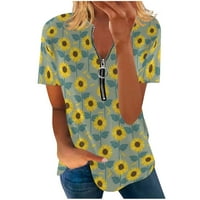 Ljetni vrhovi za žene kratki rukav Tors Bluze Regularne fit t majice Pulover tinejdžeri za suncokret
