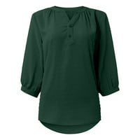 Ženski ljetni vrhovi kratki rukav V-izrez čvrsti pulover zeleni XL