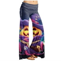 HHEI_K Široke pantalone za noge Ženska modna Halloween Print Casual Pantalone za crtanje široke pantalone