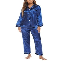 Ženska majica za spavanje Dugi rukti sa dugim rukavima TOP + svile ravne hlače Lood Wide noga Početna Proljeće Jesen Pajamas
