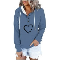 Poslijeđeno ženska dukserica za hoodie casual solid color Heart Print dugih rukava Pulover Lood top