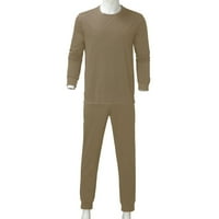 Wendunide Muški odijela Muška jesenina dvodijelna košulja s dugim rukavima i dugih hlača Khaki XL