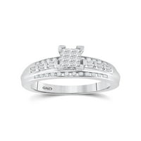 Čvrsto sterling srebrne princeze CUT Diamond Cluster Bridal Wedwement Ring BAND CT. - Veličina 7
