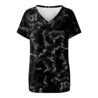 LeylayRay bluza za žene modni ženski V-izrez casual tiskati džep s kratkim rukavima TOP Black XL