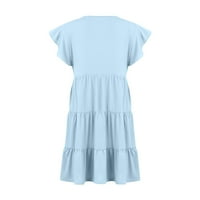Haljine za žene Okrugli izrez od plaže Mini kratki rukav čvrste svijetlo plave mini haljine XL